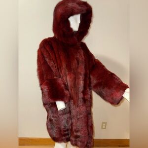 Luxurious Burgundy Reversible Long Haired Mink Fur Hooded Jacket-NWOT